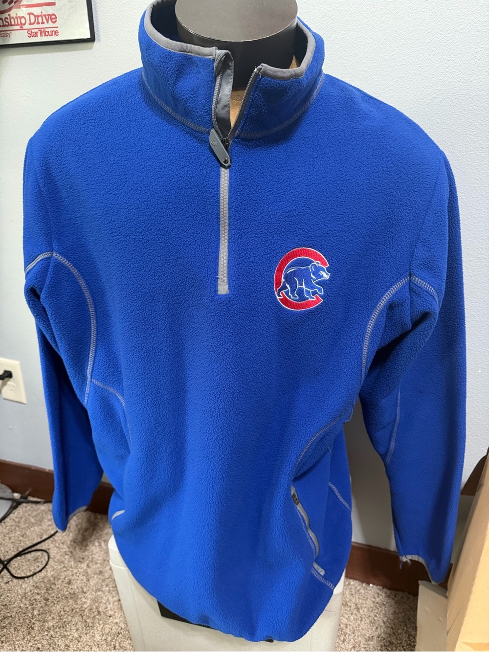 Antigua Chicago Cubs Blue Zip-Up Fleece Pullover Mens XL